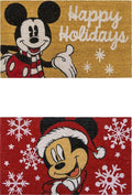 Gertmenian Disney Mickey Mouse Coir Doormat - 2x3 Welcome Mat (2-Pack), Ideal for High Traffic Areas in Front Door, Garage, Entryway - Mickey Happy Holidays/Snowflake, 46646