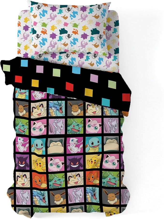 Northwest Pokemon Kanto Favorites Twin Size Bed in a Bag Set, Pikachu Charmander Squirtle Bulbasaur, Kids Boys Girls Bedding Comforter Sheets