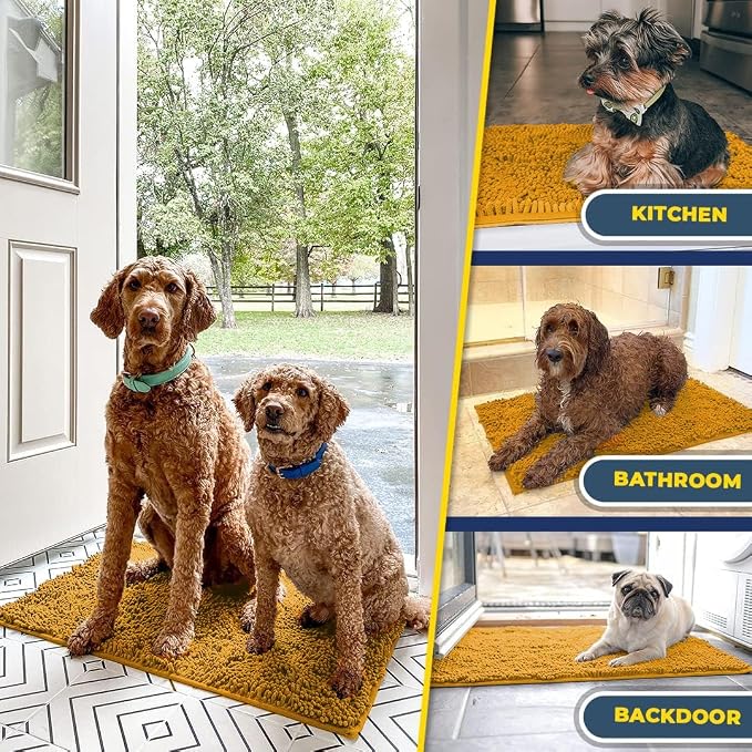 Muddy Mat® | Super Water Absorbent Door Mat Indoor, Microfiber Quick Dry Chenille Entryway Rug, Slip Resistant Front Door Mat, Indoor Mats for Entryway, Machine Washable Pet Rug, Gold 30" x 48"
