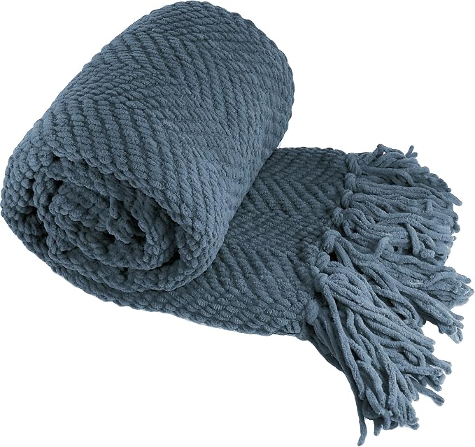 Home Soft Things Throw Blanket Knitted Tweed Throw 60'' x 80'', Blue Wing Teal, Super Soft Cozy Warm Comfortable Breathable Throw for Living Room Chair Couch Bed Sofa Bedroom Décor