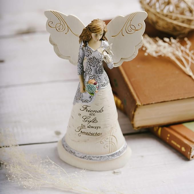 Elements Friend Angel Figurine by Pavilion, 8-Inch, Holding Butterfly, Inscription Friends are Gifts to Always Treasure,White