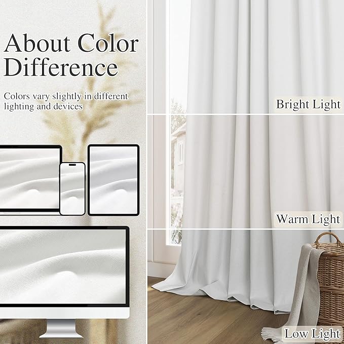 Guken 100% Blackout Linen Curtains 98 Inch Wide by 52 Inch 2 Panels Set for Living Room Bedroom Back Tab Thermal Insulated Black Out Linen Drapes Room Darkening Window Curtains