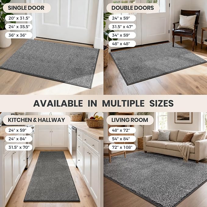 PURRUGS Dirt Trapping Door Mat 36" x 36", Non-Slip Machine Washable Entryway Rug, Dog Doormat, Indoor Front Door Mat, Super Absorbent Entry Rug for Muddy Shoes & Paws, Light Grey-Dark Grey