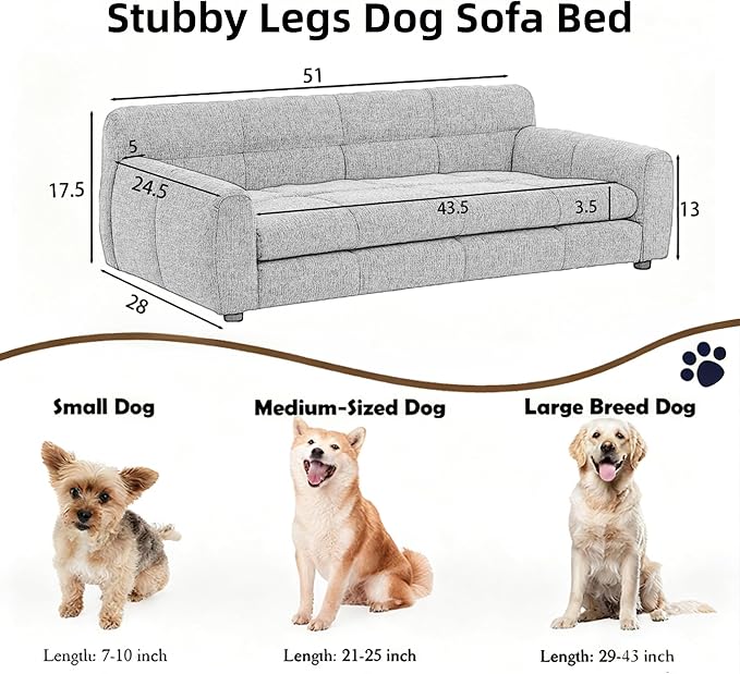51" Dog Sofa Couch Bed for Small, Medium, Large Dogs, Soft Memory Foam Pet Sofa with Durable Linen Fabric, Comfortable Pet Couch with Backrest and Armrests, Easy to Clean and Maintain（Beige）