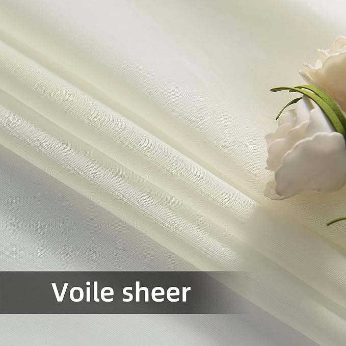 youleyar Solid Sheer Rod Pocket Curtain Voile Draperies 2 Panels White Beige - Image 3