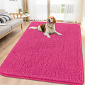 Smiry Dog Door Mat for Muddy Paws 70x32, Absorbent Dirt Trapper, Non-Slip Washable Chenille Entryway Rug for Inside Floor, Hot Pink, Classic Solid