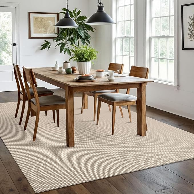 IOHOUZE Washable Area Rug 6x9 Non Slip Rubber Backed Rugs for Living Room, Dining Room Rugs Bedroom Rug, Woven Indoor Floor Carpet for Living Room Nursery Office, Cream/Beige
