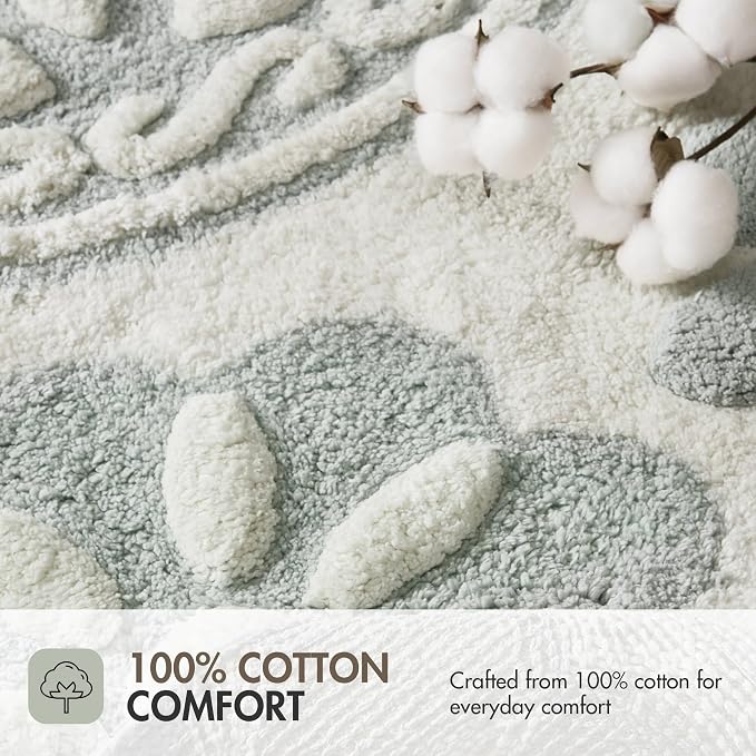 Madison Park Casablanca 100% Cotton Tufted Bathroom Rugs Luxurious Plush Medallion Floral Pattern Bath Mat Absorbent, Quick Dry, Spa Design Shower Room Décor, Rectangle 25" R, Sage Green