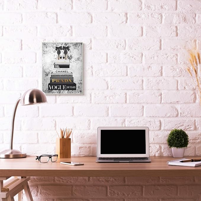 Fashion Bookstack Glam, 13 x 19 Inch Mounted Print on Wall Plaque | Stupell Industries · By Amanda Greenwood · Ready to hang · Chic gift for fashion lovers · Made in USA