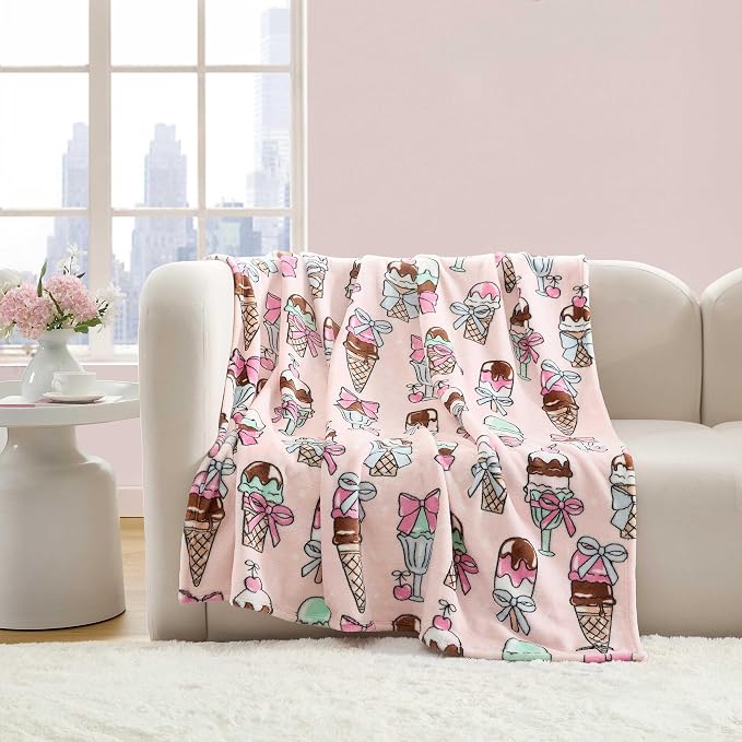 Betsey Johnson - Blanket, Buttery-Soft Throw Blanket for Couch or Bed, Boldly Plush & Oversized Bedding (Coquette Ice Cream Pink, 50" x 70")