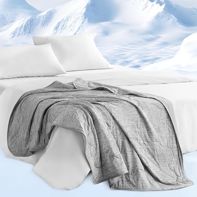 Sharper Image Cooling Touch Down Alternative Throw Blanket, 50 x 60, Grey | Jersey Knit, All Season, Ultra Soft, Microfiber, Cozy Warmth for Sofa or Bed, Quilted, Lightweight, OEKO-TEX Certified