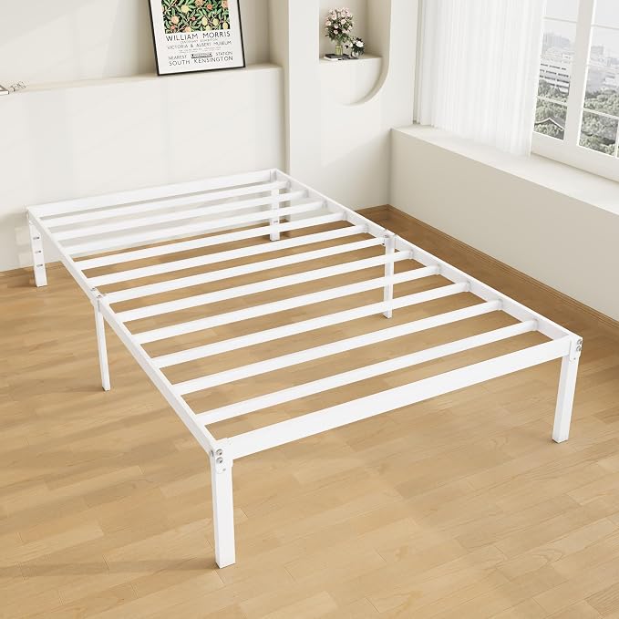 Allewie Twin XL Bed Frame, 14 inch Metal Beds with Storage Space, White | Heavy-Duty Metal Platform Beds, Large Under-Bed Storage Space, No Box Spring Needed, Easy Assembly