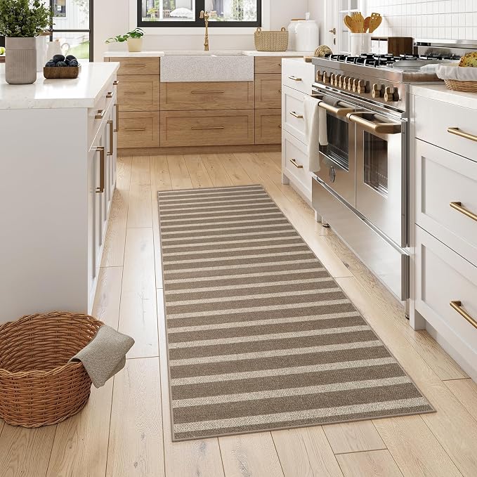 Lahome Striped Easy Jute Kitchen Runner Rug, 2x6 Washable Rugs for Hallway | Indoor Outdoor Non Slip Runners, Modern Farmhouse Neutral Carpet 6ft for Entryway Entry Laundry Room Front Porch, Khaki
