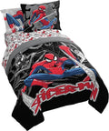 Marvel Spiderman Full Comforter Set 7 Piece Bedding for Boys, Black | Bed in a Bag, Comforter Sheets Shams Pillowcases, Official Product, Soft Microfiber, Machine Washable Easy Care, Boys Gift
