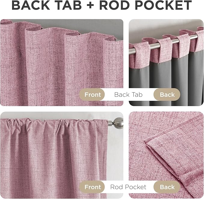 Joydeco Linen Blackout Curtains for Bedroom - 100% Light Blocking 1 Panels, Pink Drapes 100" W x 108" L, Thermal Insulated Room Darkening Curtains for Living Room, Rod Pocket & Back Tabs