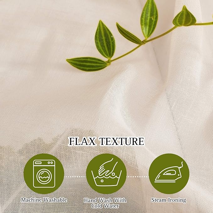 NICETOWN Beige Sliding Door Curtains Linen Sheer Textured, Grommet Semi Sheer - Image 4