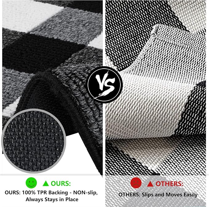 FONEYI Buffalo Plaid Outdoor Rug for Front Door Mats, 2'x6' Black and White Checkered Layered Door Mat with Non Slip Backing, Washable Entryway Rug for Porch, Front Porch and Farmhouse Decor