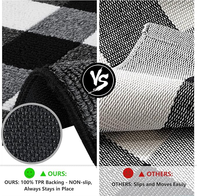 FONEYI Buffalo Plaid Outdoor Rug for Front Door Mats, 20" x 32" Black and White Checkered Layered Door Mat with Non Slip Backing, Washable Entryway Rug for Porch, Front Porch and Farmhouse Decor