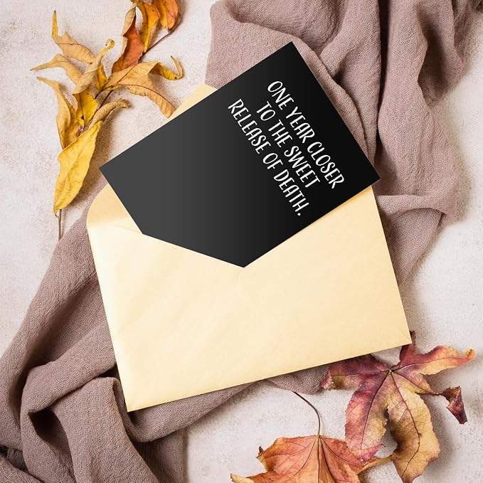 Happy Birthday Card, Single 4.25 X 5.5 Greeting Card With Envelope, Blank Inside, Funny Birthday Cards For Men and Women, One Year Closer To The Sweet Release Of Death
