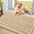 Smiry Dog Door Mat for Muddy Paws 40x24, Absorbent Dirt Trapper, Non-Slip Washable Chenille Entryway Rug for Inside Floor, Beige, Layered Pattern