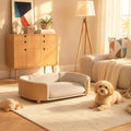 Pet Sofa Bed for Small Medium Dogs Cats, Removable Washable Plush Cushion Elevated Anti-Slip Durable Pet Couch Lounge Furniture for Living Room Bedroom (Light Gray, Large)