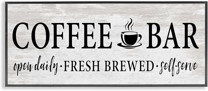 Stupell Industries Coffee Bar Cafe Sign Rustic Pattern Kitchen, Design by Lettered and Lined, 30 x 13, Black Framed | Stupell Industries | Black, 30 x 13 Inches, Easy to Hang and Sturdy, Made in USA, by Lettered and Lined