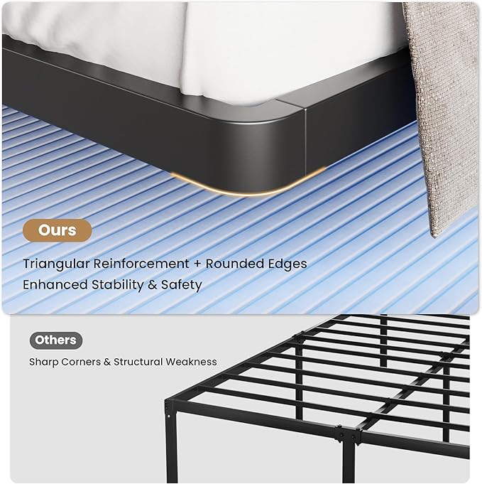 SHA CERLIN King Size Floating Bed Frame with Smart LED Lights, Black | Modern Design Metal Platform Bed with Power Strip, No Box Spring Needed, Noise-Free, Easy Assembly