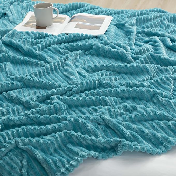 Nestl Blue Throw Blanket for Couch - Cozy Warm Fuzzy Blankets for Women, Set of 2 Small Fleece Throws for Girls - Teal Blue, 50 x 60 Inches
