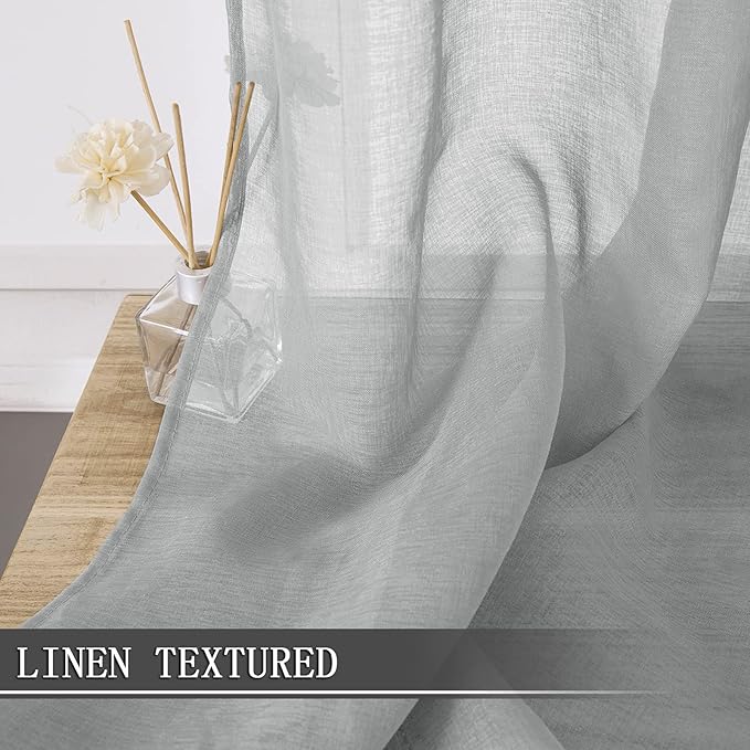 Tollpiz Sheer Curtains Living Room Linen Textured Curtain Sheers Light - Image 2