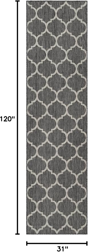Unique Loom Outdoor Trellis Collection Area Rug (2' 7" x 10' Runner Black/Ivory)
