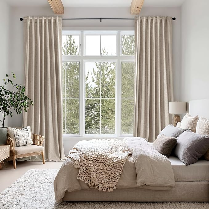 MIULEE 100% Blackout Linen Curtains for Bedroom, Taupe Solid Luxury Decor Thermal Insulation Room Darkening Drapes for Living Room Nursery Back Tab Rod Pocket 42 x 84 Inches, 2 Panels