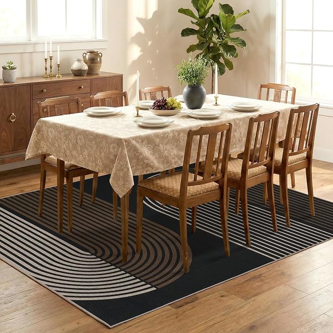 GarveeHome Modern Rainbow Easy Jute Rug 5x7, Washable Area Rugs for Living Room Farmhouse Dining Room, Contemporary Natural Non Slip Non Shedding Floor Carpet for Office RV Patio