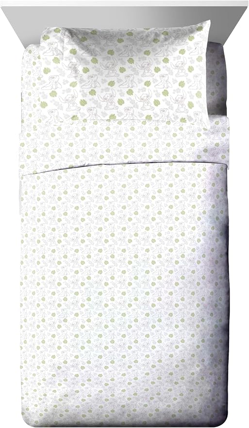 Disney Lilo and Stitch Twin Comforter Set 5 Piece Bedding for Girls, Beige | Bed in a Bag, Comforter Sheets Sham Pillowcase, Official Product, Soft Microfiber, Machine Washable, Easy Care, Girls Gift