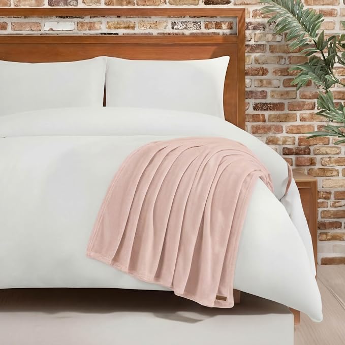Lucky Brand Solid Plush 50"X70" Throw Blanket, Light Pink - Soft, Cozy, and Timeless Comfort