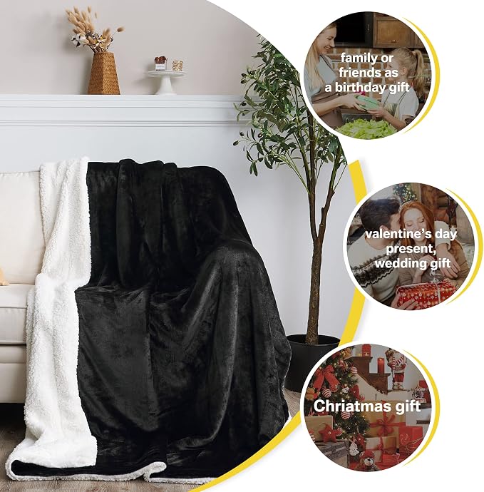 NICETOWN Black Sherpa Fleece Blanket Warm Dual Sided Fluffy Plush Super Soft Lap Blankets and Throws for Kids, Gift Throw Blankets for Women/Baby/All Season, 50 x 60 inches