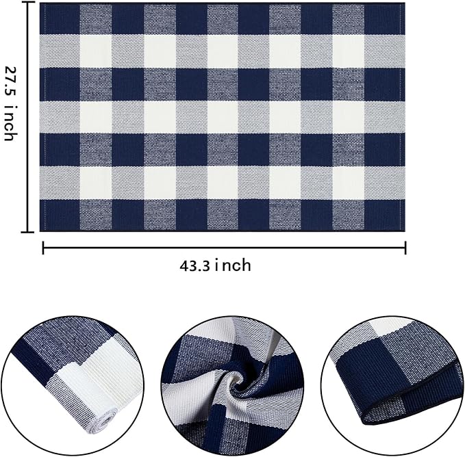 Blue and White Checkered Outdoor Rug 27.5''x 43.3''Buffalo Plaid Layered Doormat Woven Machine Washable Farmhouse Door Mats Outdoor for Hello/Welcome Mat,Entryway,Bedroom,Patio