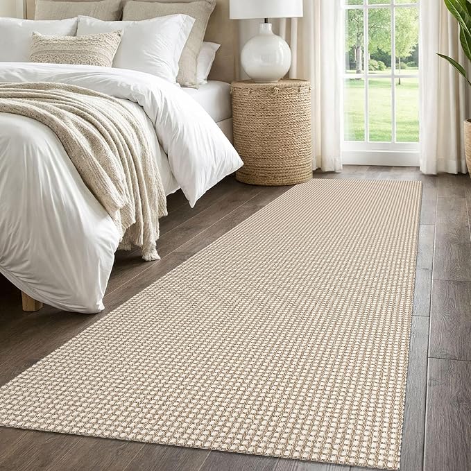 IOHOUZE Washable Runner Rug 2.6x8 Non Slip Rubber Backed Wide Hallway Runner Entryway Runner Indoor, Kitchen Rugs Woven Cotton Floor Carpet for Hall Entrance Bedroom, Cream/Beige