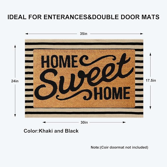 KIMODE Front Door Mats 24"x35", Reversible Washable Farmhouse Front Porch Rug Decor, Striped Layered Door Mats Outdoor, Black and Khaki Cotton Hand Woven Rugs for Entryway,Kitchen,Bathroom