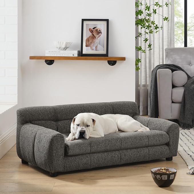 Dog Couch Bed, 38" Memory Foam Sofa for Dogs with Backrest and Armrest, Durable Pet Sofa with Soft Cushion, Elevated Dog Couch Bed with Legs for Medium Dogs, Stone Grey
