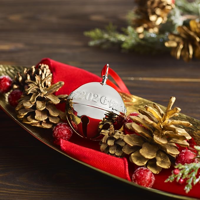 Wallace 2026 Silver-Plated Sleigh Bell Ornament 56th Edition - Penguins and Presents Annual Collectible Holiday Bell with Gift Box