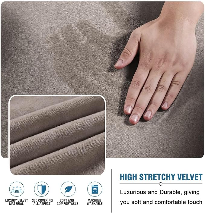 H.VERSAILTEX Real Velvet Futon Cover Armless Sofa Covers Sofa Bed Covers Stretch Futon Couch Cover Sofa Slipcover Furniture Protector Thick Soft Velvet Fabric Form Fitted Stay in Place, Taupe