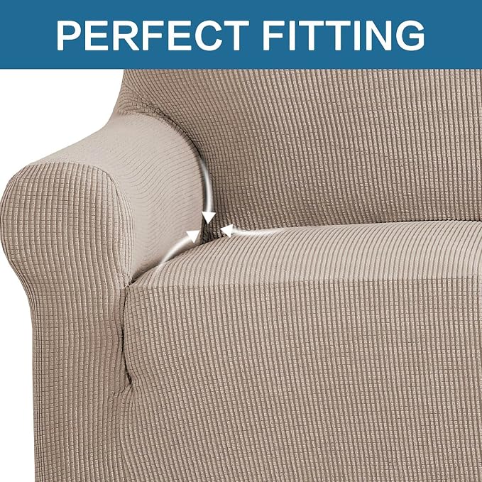 H.VERSAILTEX Armchair Slipcover Stretching Skid Resistance Couch Cover for Dogs, Thick and Durable Soft High Spandex Jacquard Sofa Covers, Form Fitted Chair Slipcover(Armchair 31"-40", Sand)
