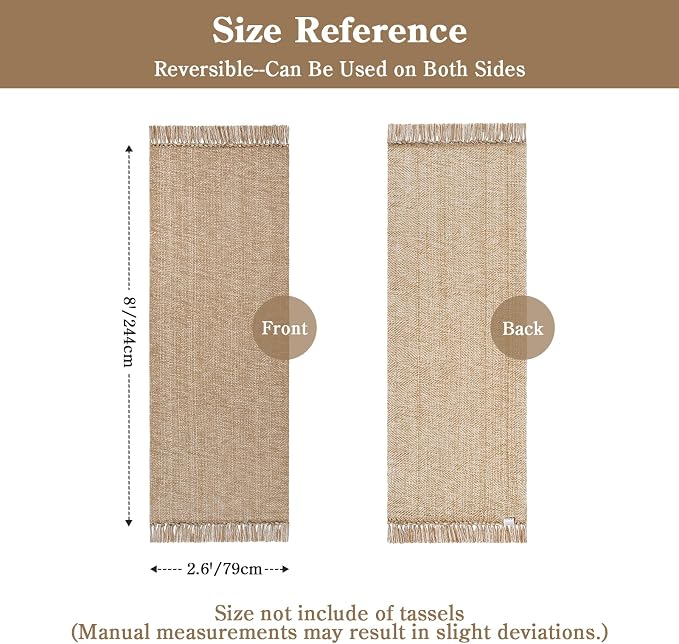 Collive Long Hallway Runner Rug 2.6' x 8', Washable Runner Indoor Entryway Rug, Tan Braided Woven Kitchen Runner Rugs Low-Profile Front Door Floor Carpet for Laundry Room Bedroom Doorway