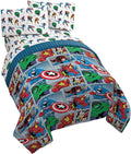 Marvel Comics Iron Man Queen Comforter Set 5 Piece Kids Bedding, Multi | Hulk Captain America, Bed in a Bag, Comforter Sheets Pillowcases, Soft Microfiber, Machine Washable, Boys Gift