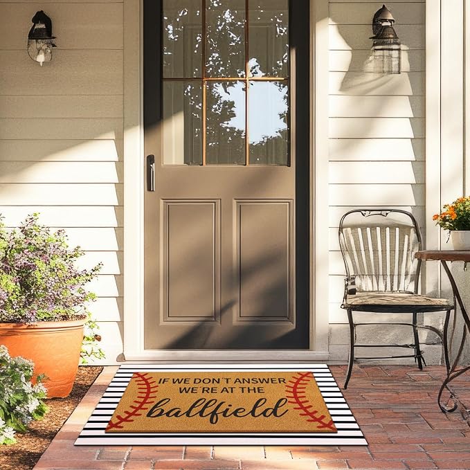 Tinideya 2 Pcs Baseball Door Mat Ballfield Welcome Non Slip Coir Mats Ballfield Theme Floor Layering Doormats Seasonal for Front Porch Entryway Decor(Baseball Theme)