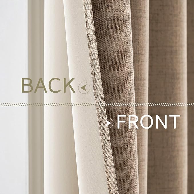 MIULEE 100% Blackout Linen Textured Curtains for Bedroom Solid Thermal Insulated Copper Brown Grommet Room Darkening Curtains & Drapes Luxury Decor for Living Room Nursery 42 x 90 Inch (2 Panels)