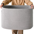ICERZCZ Large Grey Storage Basket, Blanket Baskets for Living Room, Large Toy Basket for Storage, Woven Cotton Rope Baskets for Blankets, Clothes, Shoes, Books, Grey, 25”x16”x16” (105L)