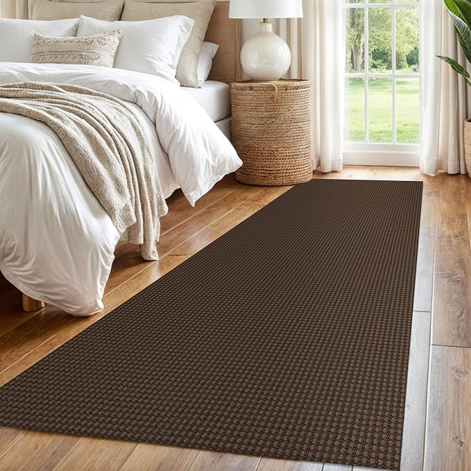 IOHOUZE Washable Runner Rug 2.6x8 Non Slip Rubber Backed Wide Hallway Runner Entryway Runner Indoor, Kitchen Rugs Woven Cotton Floor Carpet for Hall Entrance Bedroom, Brown