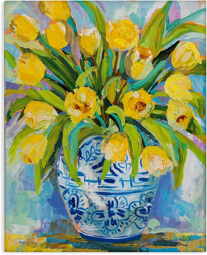 Expressive Yellow Tulips Vase, 30 x 40 Inch Canvas Wall Art | Stupell Industries · By Jeanette Vertentes · Ready to hang · Bright spring home accent · Made in USA