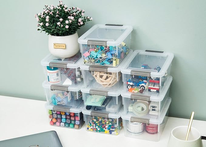 Citylife 6Packs 1.3Qt Small Storage Bins with Lids,Stackable Clear | Plastic Containers for Beads, Buttons, Sewing Supplies, Office Supplies and Small Toys